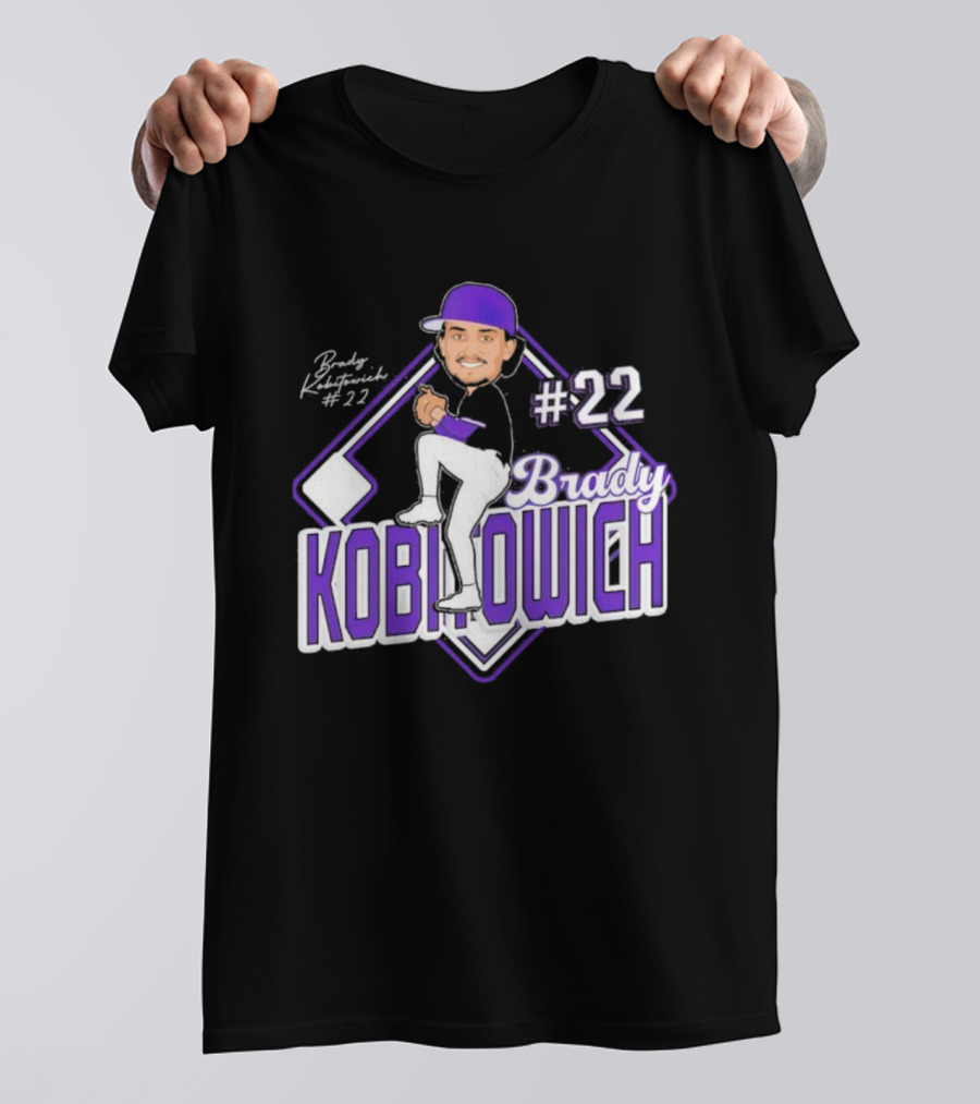 Brady Kobitowich #22 Baseball Cartoon Character Purple Cap 2023-2024 T-Shirt