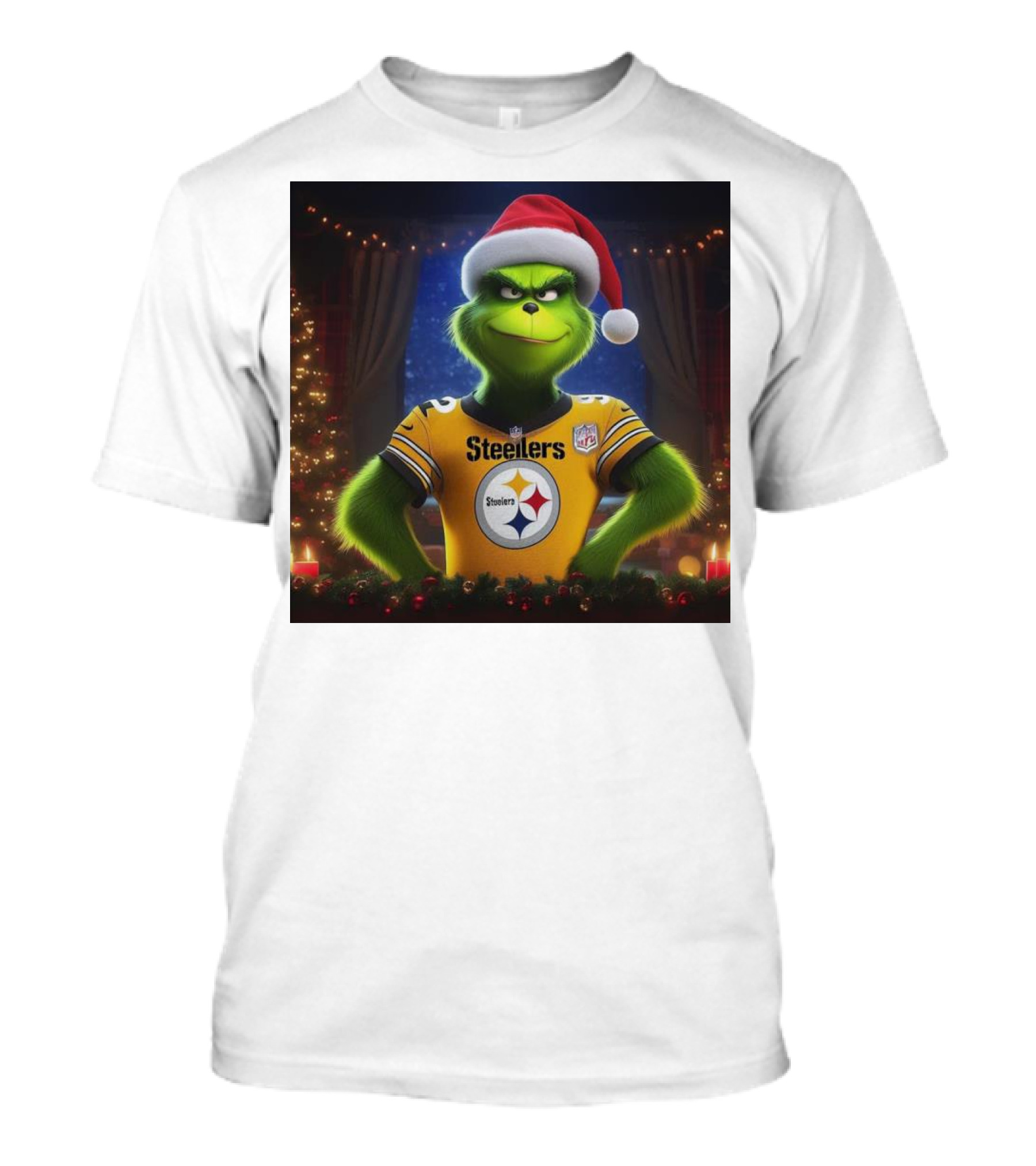 Grinch Wearing Pittsburgh Steelers Jersey Christmas Scene T-Shirt