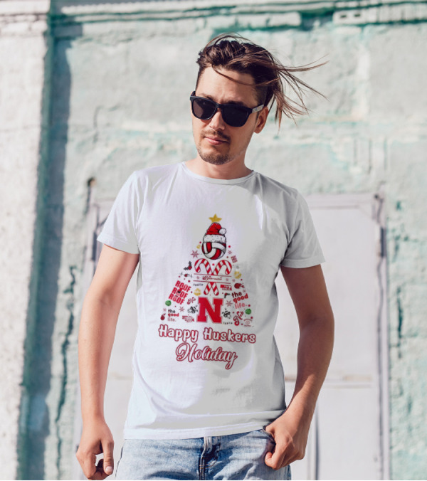 Happy Huskers Holiday Christmas Tree The Good Life T-Shirt