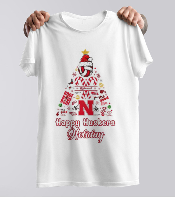 Happy Huskers Holiday Christmas Tree The Good Life T-Shirt