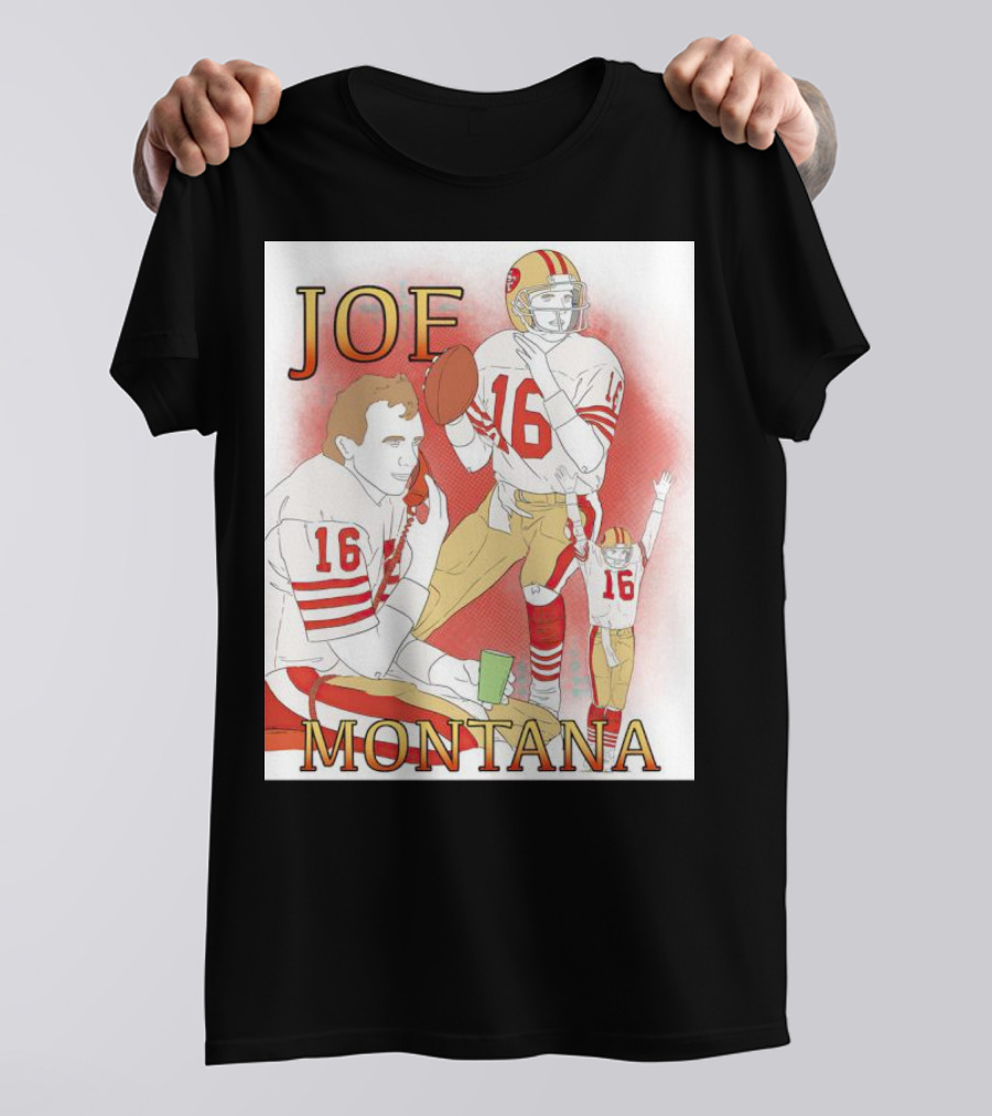 Joe Montana Football Quarterback Collage 16 Red And Gold T-Shirt