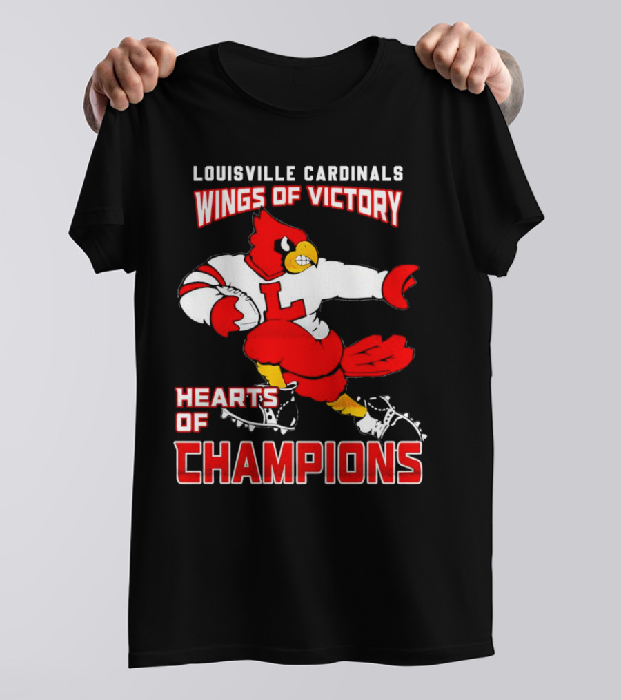 Louisville Cardinals Wings Of Victory Hearts Of Champions Football Cardinal T-Shirt