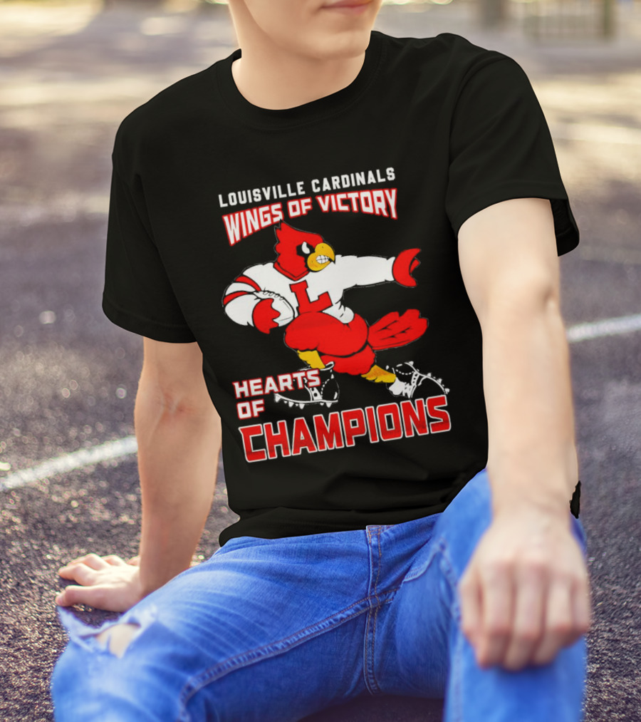 Louisville Cardinals Wings Of Victory Hearts Of Champions Football Cardinal T-Shirt