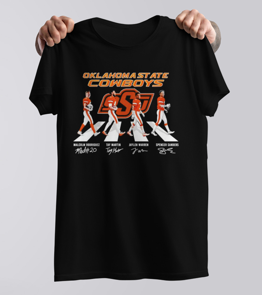Oklahoma State Cowboys Malcolm Rodriguez Tay Martin Jaylen Warren Spencer Sanders Signatures Football T-Shirt