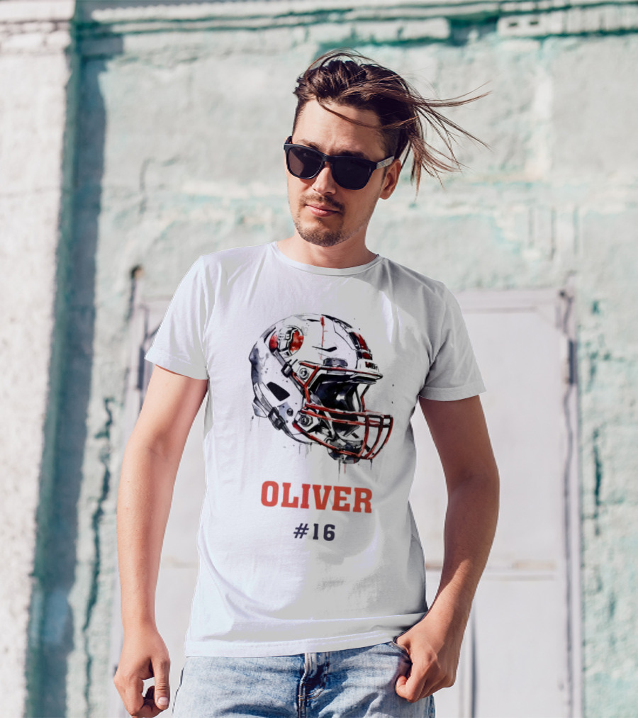 Oliver Personalized Helmet Football Custom Name #16 T-Shirt