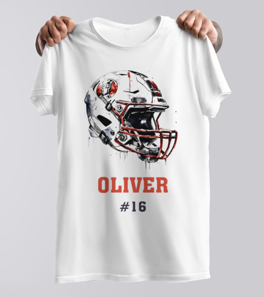 Oliver Personalized Helmet Football Custom Name #16 T-Shirt