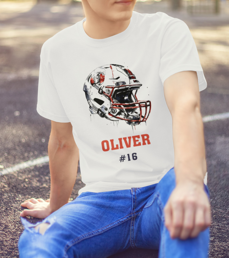 Oliver Personalized Helmet Football Custom Name #16 T-Shirt