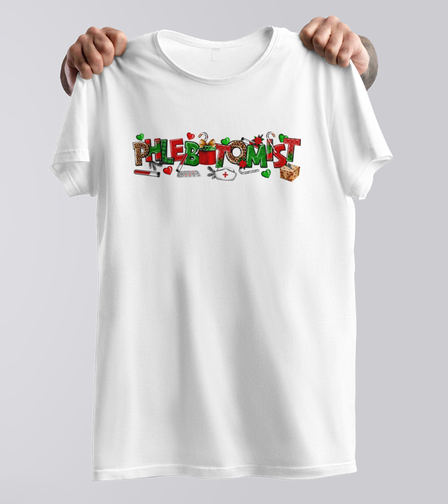 Phlebotomist Nurse Christmas Holiday Festive Leopard Print Decor T-Shirt