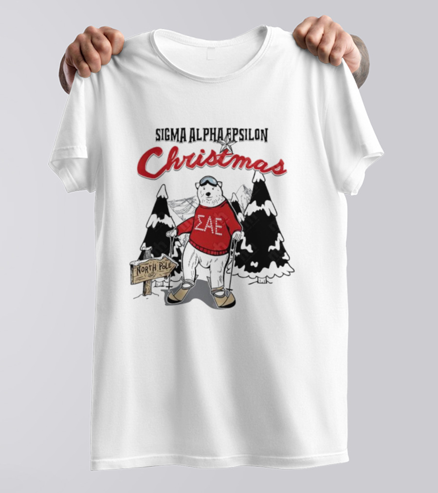 Sigma Alpha Epsilon Christmas Polar Bear At North Pole Skiing T-Shirt