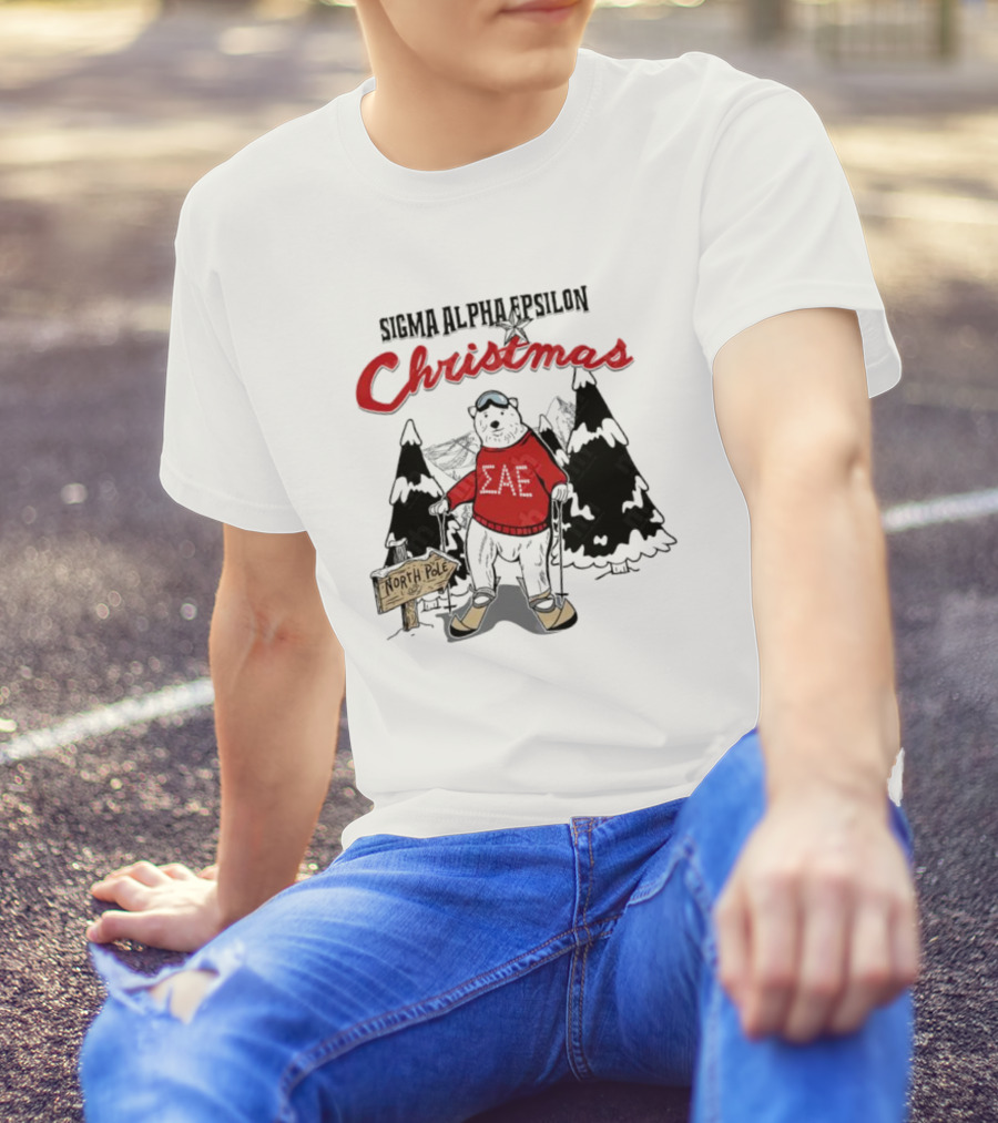 Sigma Alpha Epsilon Christmas Polar Bear At North Pole Skiing T-Shirt