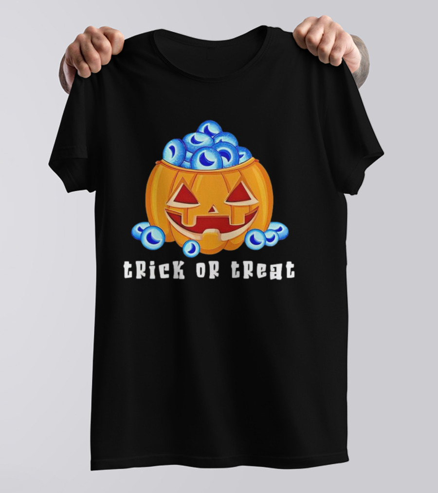 Trick Or Treat Pumpkin With Blue Eyeballs T-Shirt
