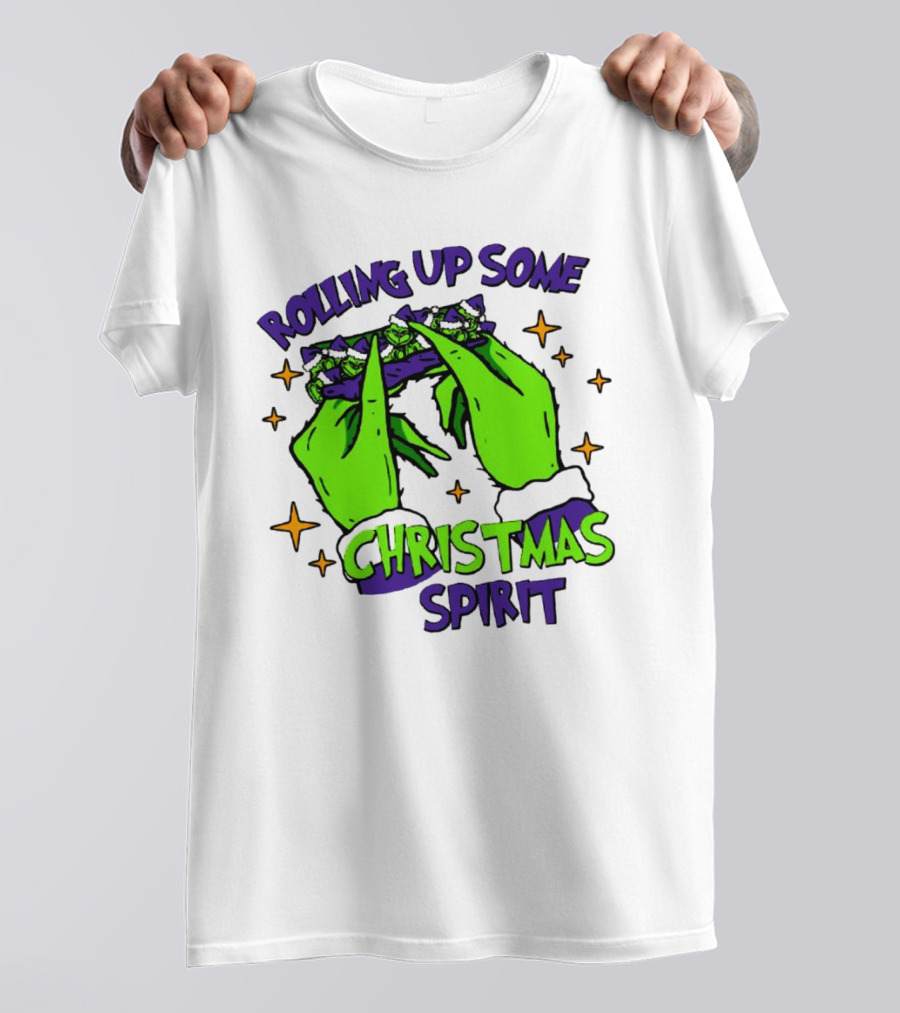 Rolling Up Some Christmas Spirit With Purple Grinch Hand T-Shirt