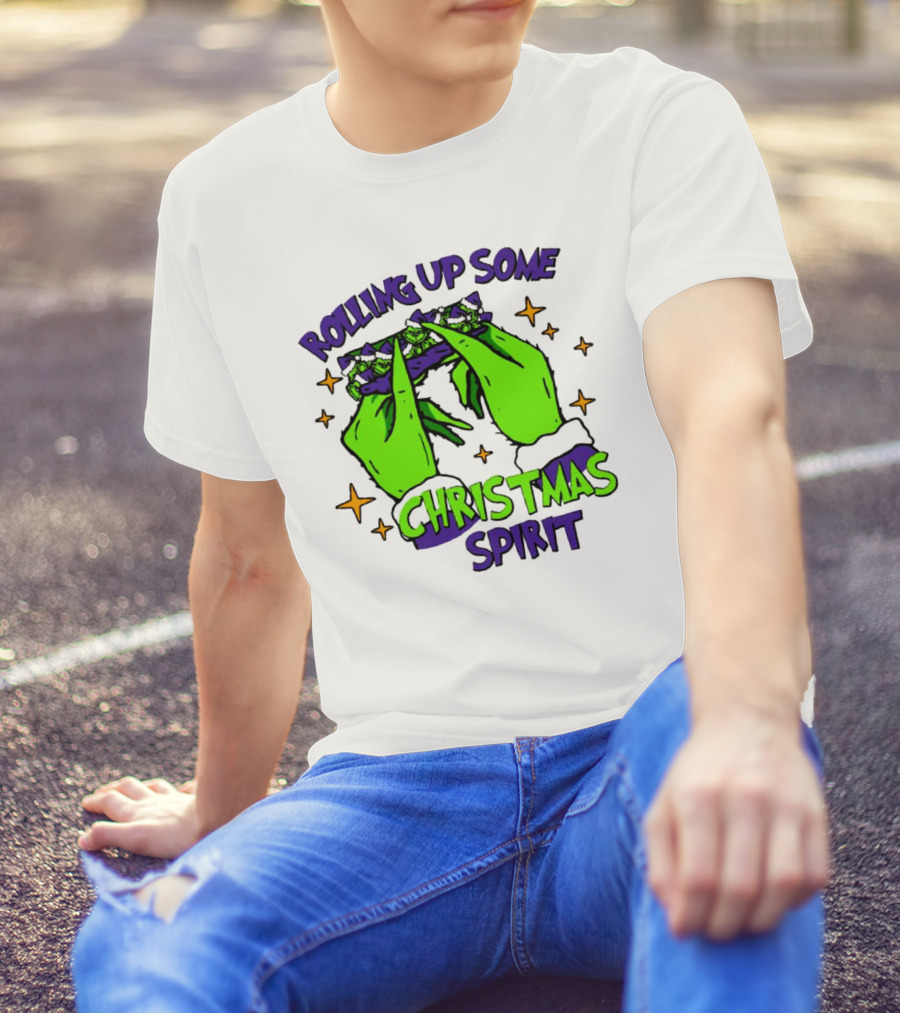 Rolling Up Some Christmas Spirit With Purple Grinch Hand T-Shirt