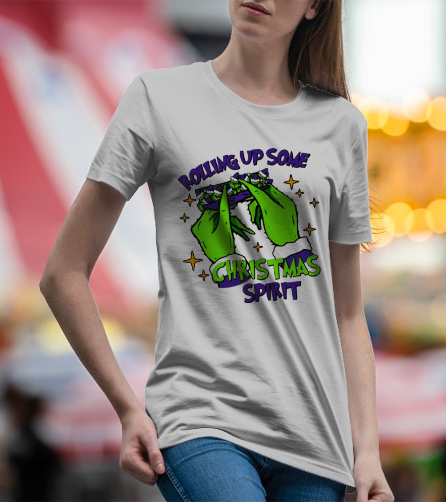 Rolling Up Some Christmas Spirit With Purple Grinch Hand T-Shirt