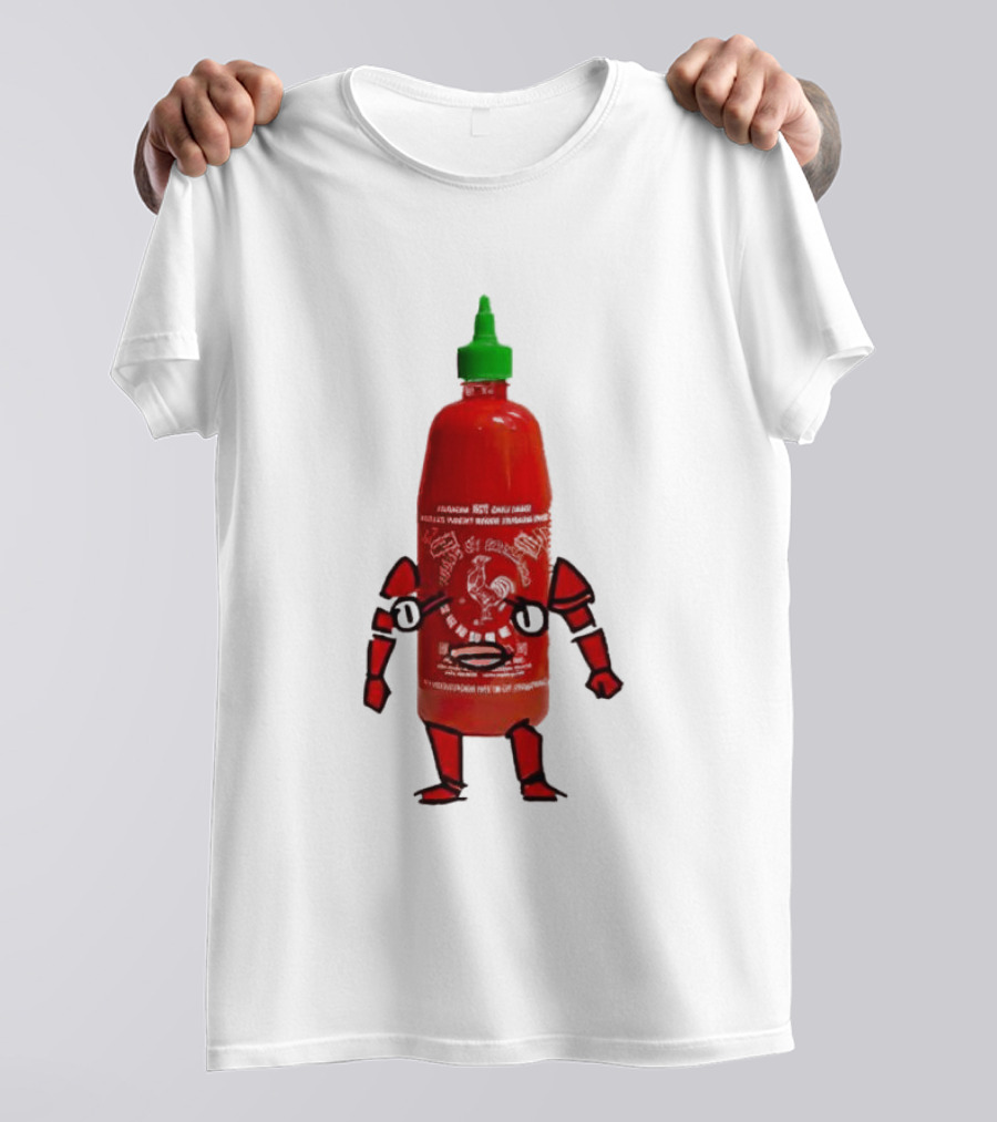Sriracha Sauce Animated Bottle Character With Green Cap T-Shirt