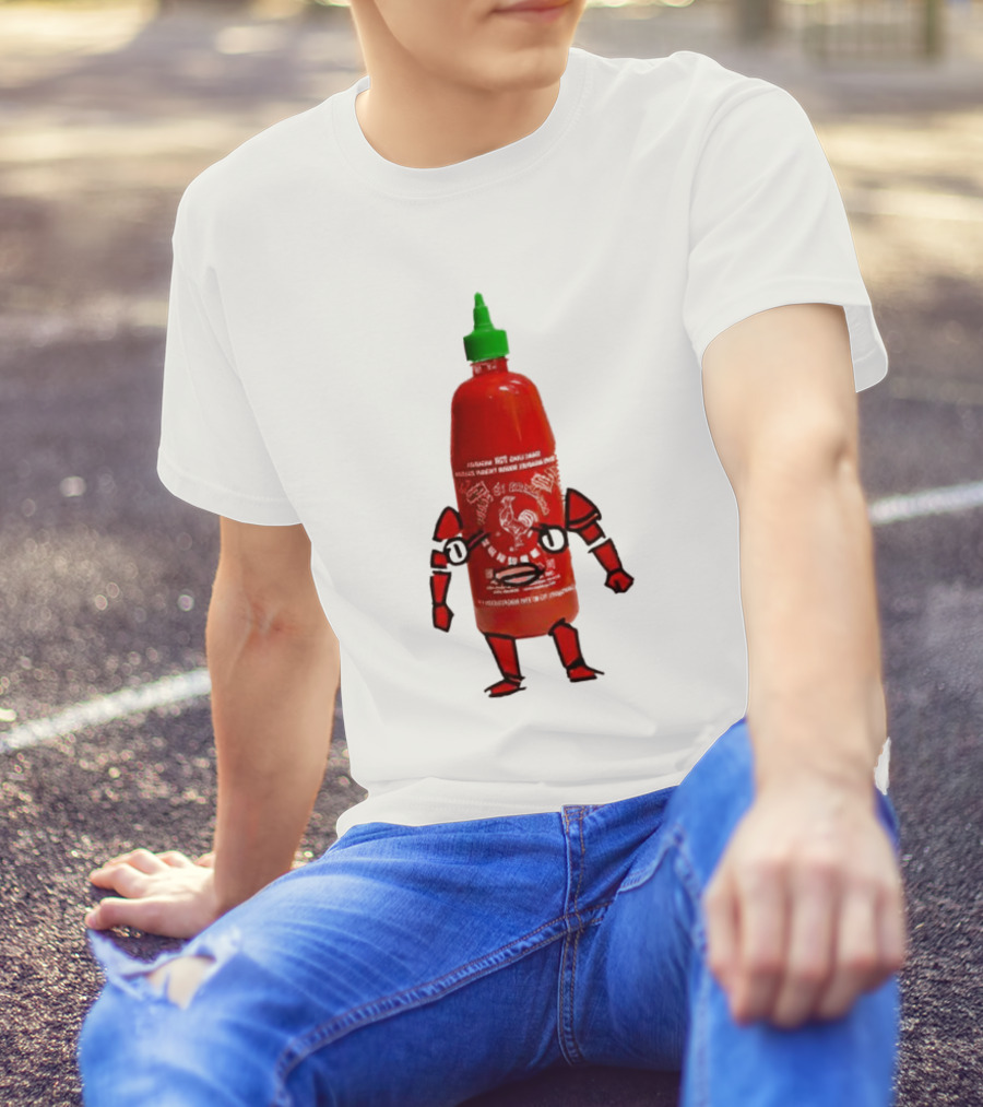 Sriracha Sauce Animated Bottle Character With Green Cap T-Shirt