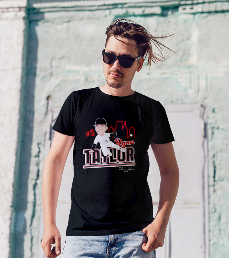 Ryan Taylor #5 Baseball Player Illustration Skyline T-Shirt
