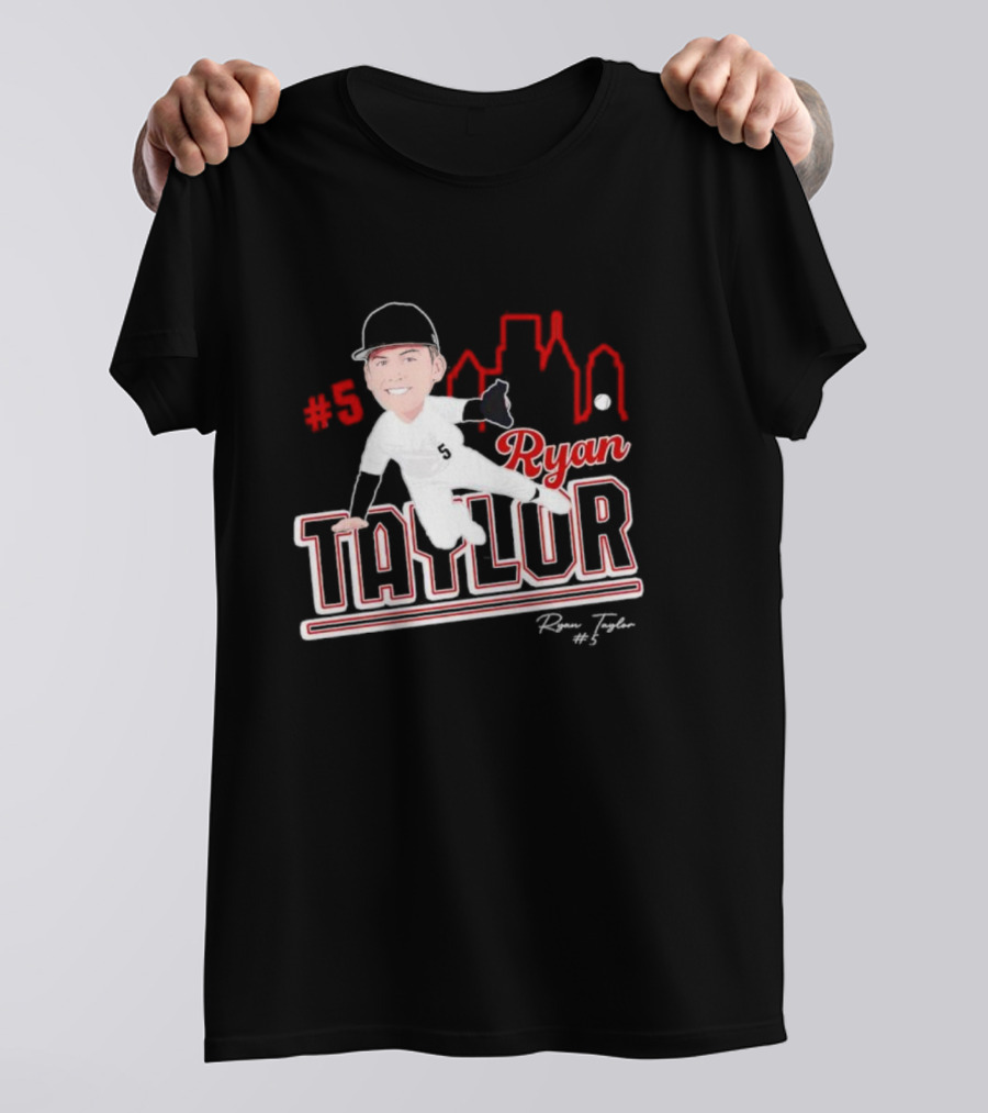 Ryan Taylor #5 Baseball Player Illustration Skyline T-Shirt