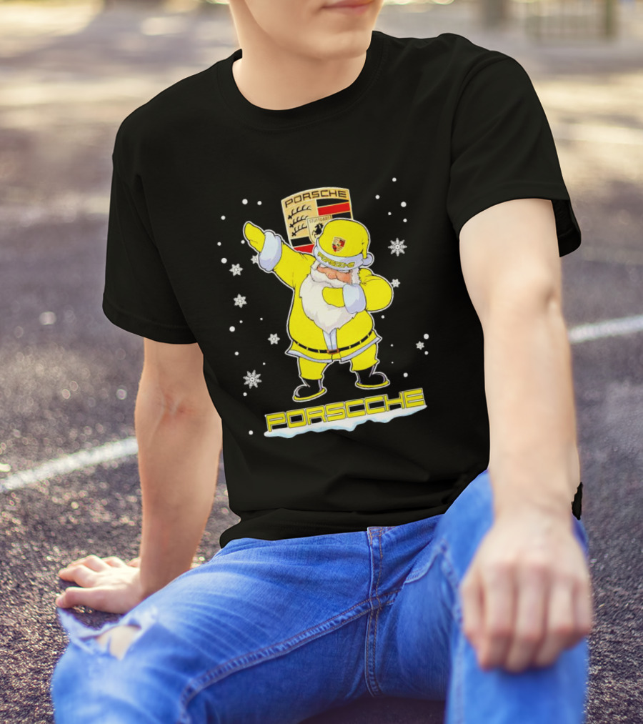 Porsche Santa Claus Dabbing Christmas Snowflakes T-Shirt