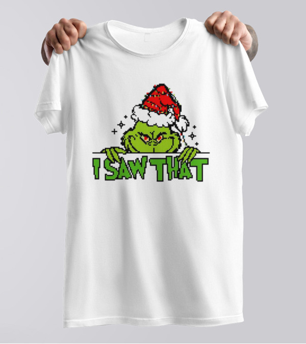 Santa Grinch I Saw That Christmas Pixel Art Holiday T-Shirt