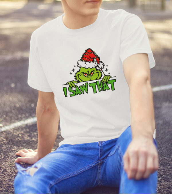 Santa Grinch I Saw That Christmas Pixel Art Holiday T-Shirt