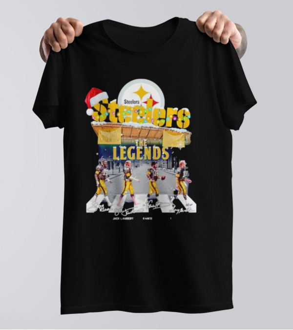 Steelers The Legends Abbey Road Joe Greene Jack Lambert Christmas Signatures T-Shirt