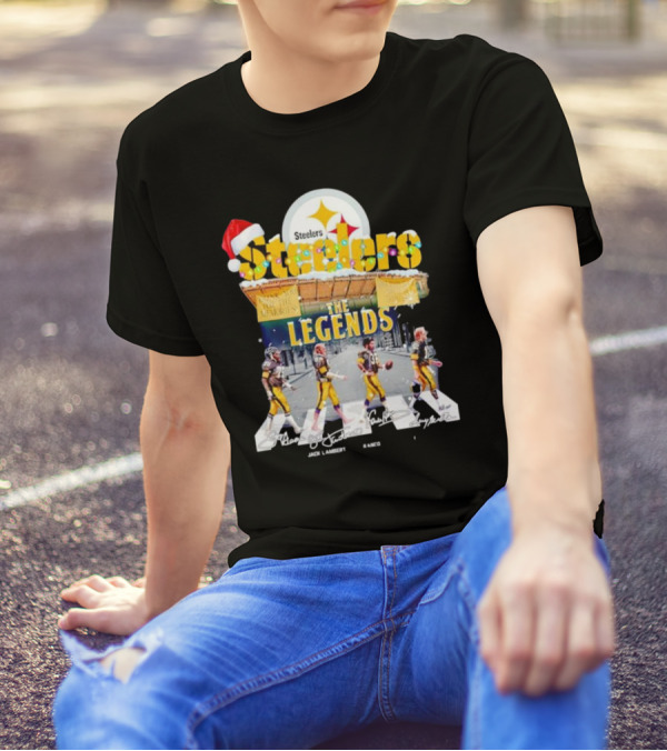 Steelers The Legends Abbey Road Joe Greene Jack Lambert Christmas Signatures T-Shirt