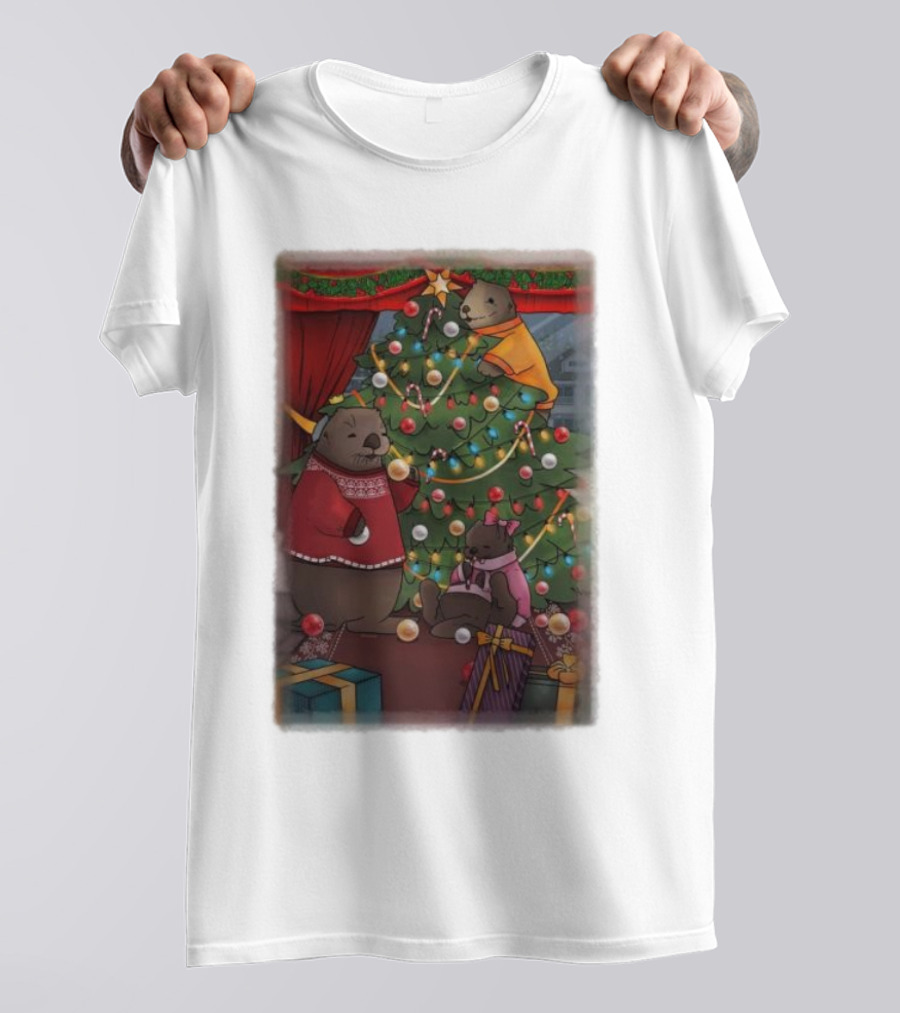 Tazz Talks Christmas Tree Celebrations With Adorable Bear Family Holiday Scene T-Shirt