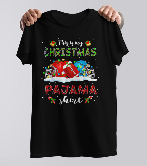 This Is My Christmas Pajama Shirt Football Helmets Candy Canes Snowflakes T-Shirt