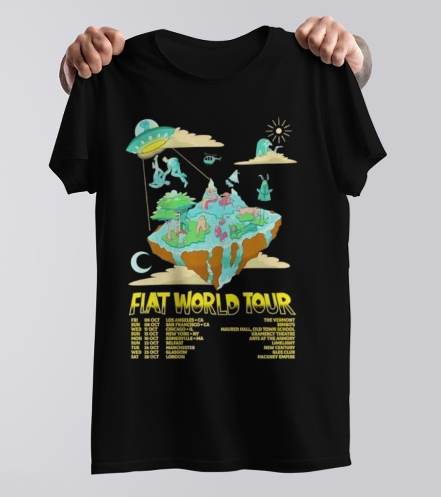 This Paranormal Life Flat World Tour Featuring Floating Islands And UFO With Tour Dates And Locations T-Shirt