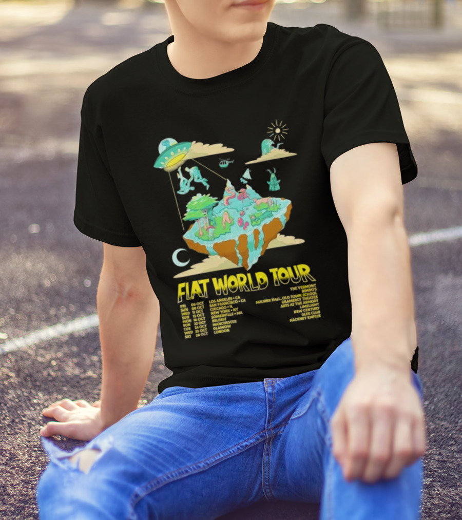 This Paranormal Life Flat World Tour Featuring Floating Islands And UFO With Tour Dates And Locations T-Shirt