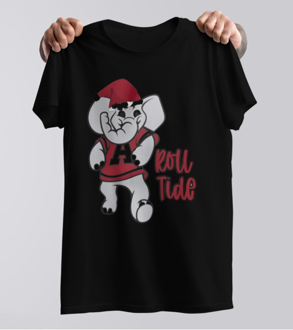 Alabama Crimson Tide Roll Tide Christmas Elephant Santa Hat T-Shirt