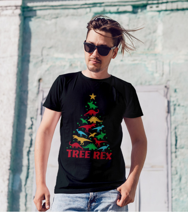 Tree Rex Dinosaur Christmas Tree With Colorful Dinosaurs T-Shirt