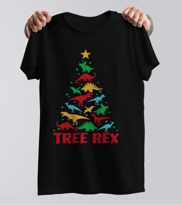 Tree Rex Dinosaur Christmas Tree With Colorful Dinosaurs T-Shirt