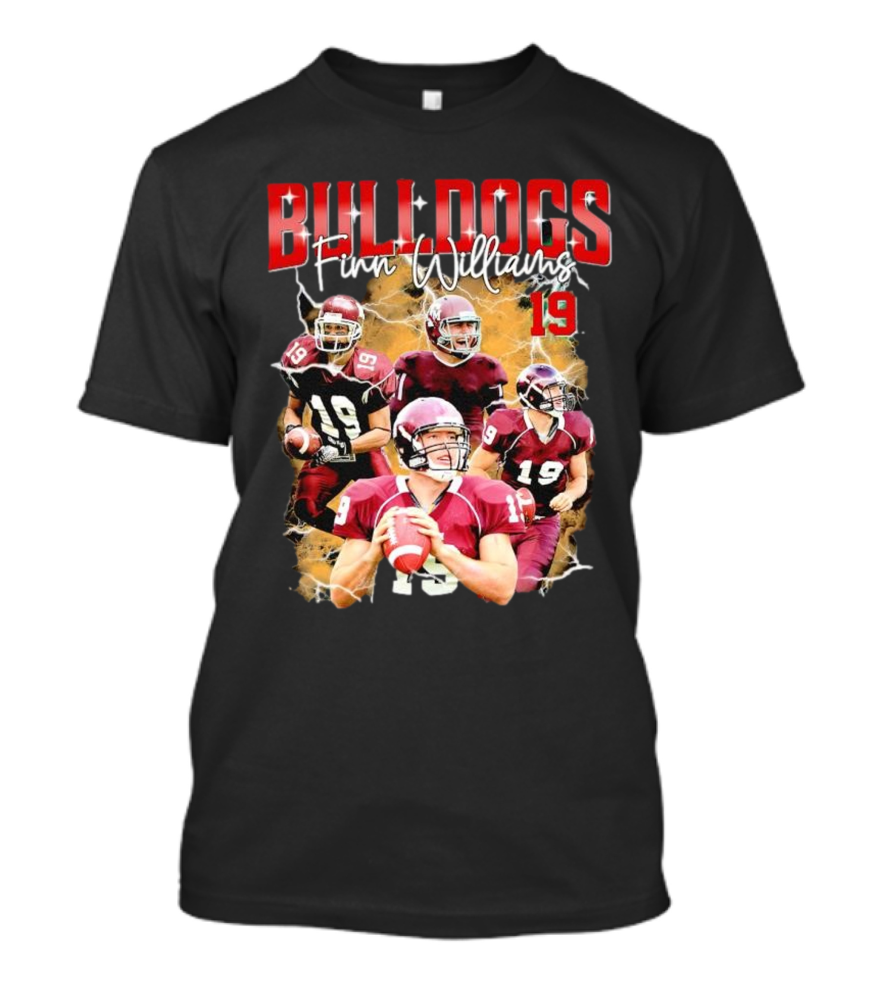 BULLDOGS Finn Williams 19 Football Quarterback Action T-Shirt