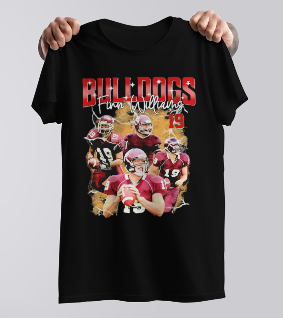BULLDOGS Finn Williams 19 Football Quarterback Action T-Shirt