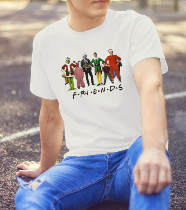 Friends Christmas Movie Character Costumes Grinch Elf Pink Bunny T-Shirt
