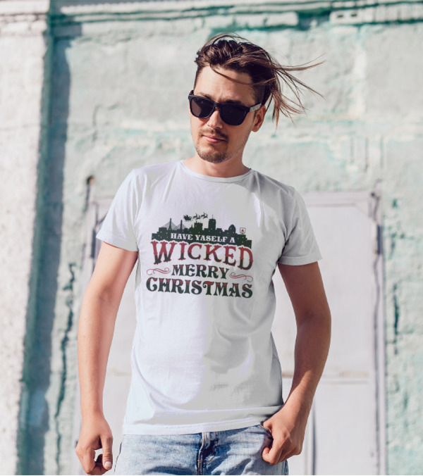 Have Yaself A Wicked Merry Christmas Boston Skyline Santa Sleigh T-Shirt