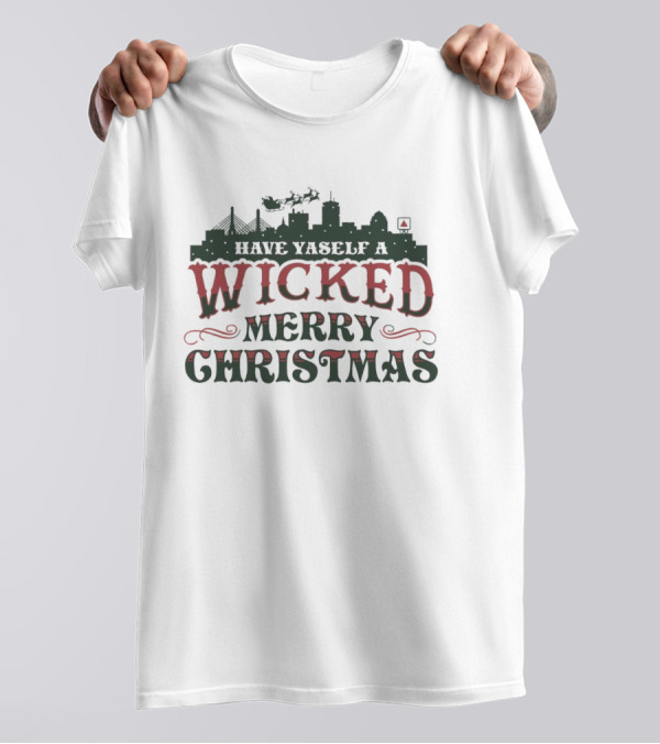 Have Yaself A Wicked Merry Christmas Boston Skyline Santa Sleigh T-Shirt