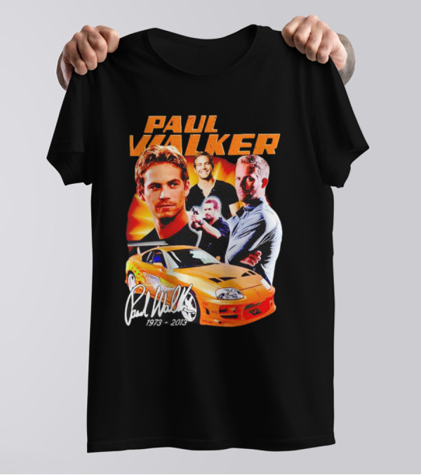 Paul Walker 1973-2013 Collage Signature Orange Car T-Shirt