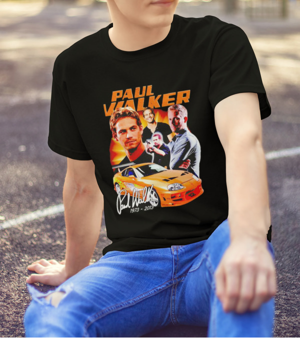 Paul Walker 1973-2013 Collage Signature Orange Car T-Shirt