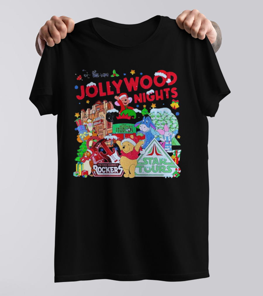 Disney Jollywood Nights Christmas Winnie The Pooh Eeyore Rockers Star Tours T-Shirt