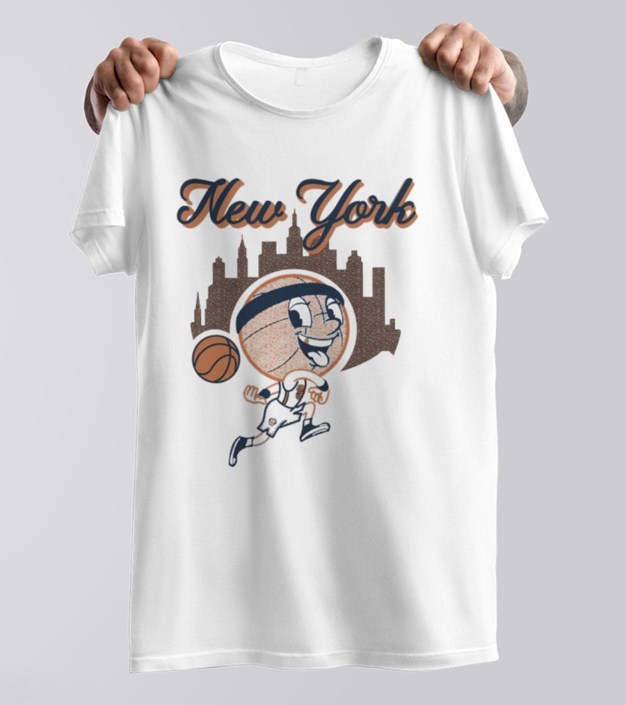 New York Hoops Skyline Basketball Cartoon T-Shirt