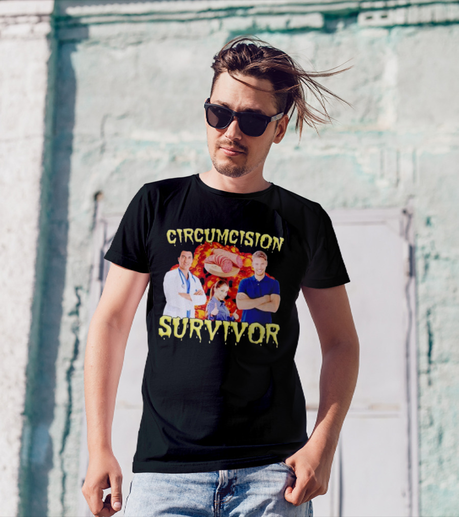 Circumcision Survivor Smiling Group Salami Background T-Shirt