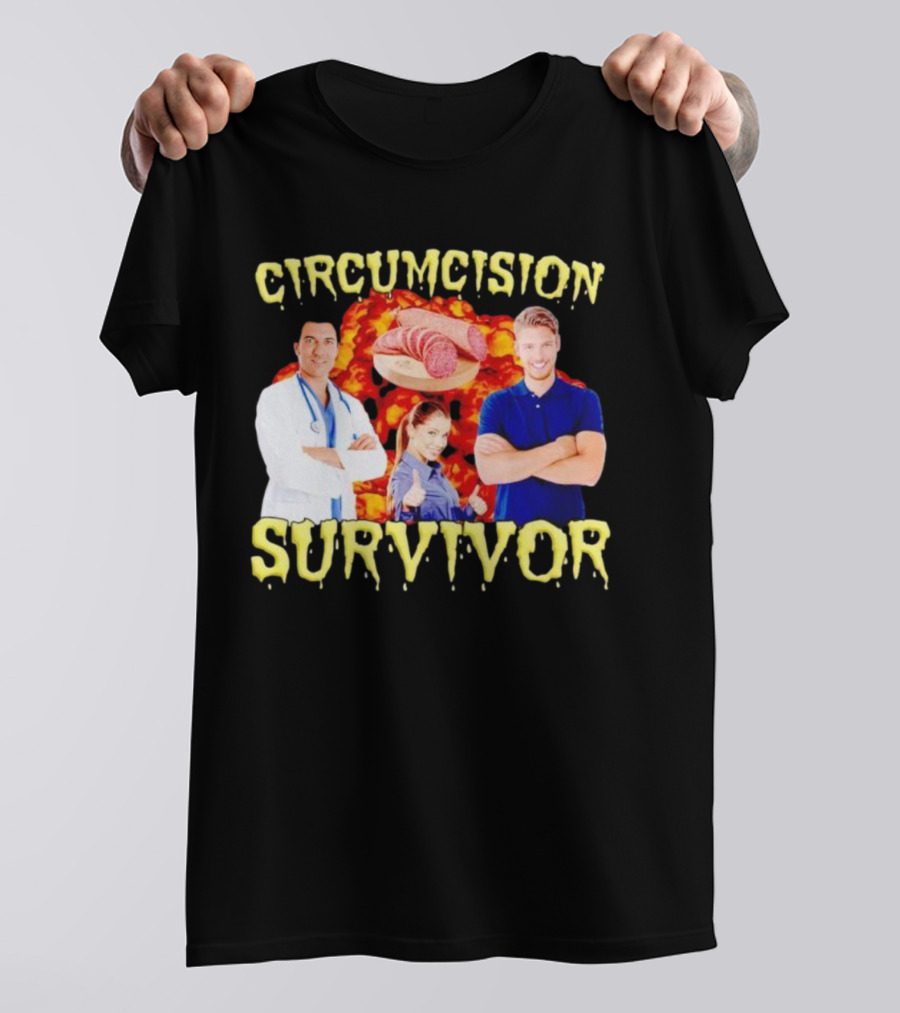 Circumcision Survivor Smiling Group Salami Background T-Shirt