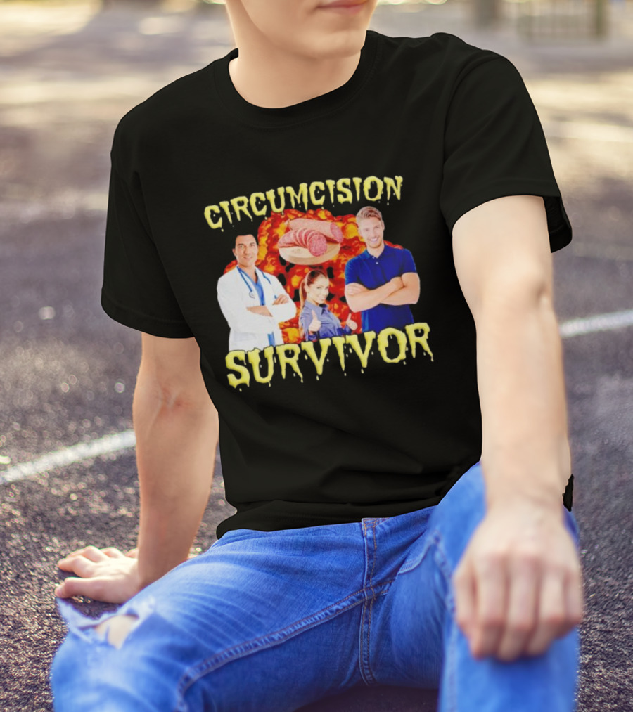 Circumcision Survivor Smiling Group Salami Background T-Shirt