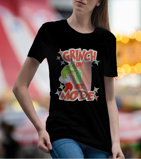 Grinch On Off Mode Green Furry Hand Lightswitch Stars T-Shirt