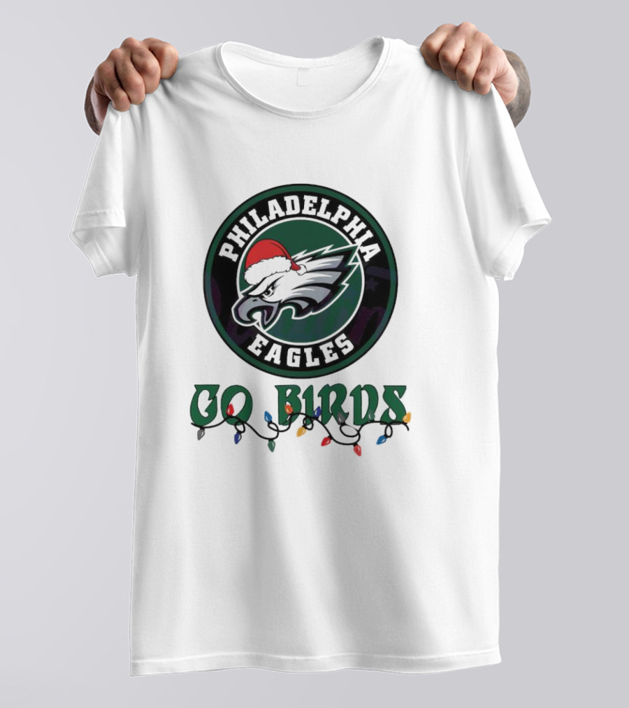 Philadelphia Eagles Go Birds Christmas Lights Santa Hat T-Shirt
