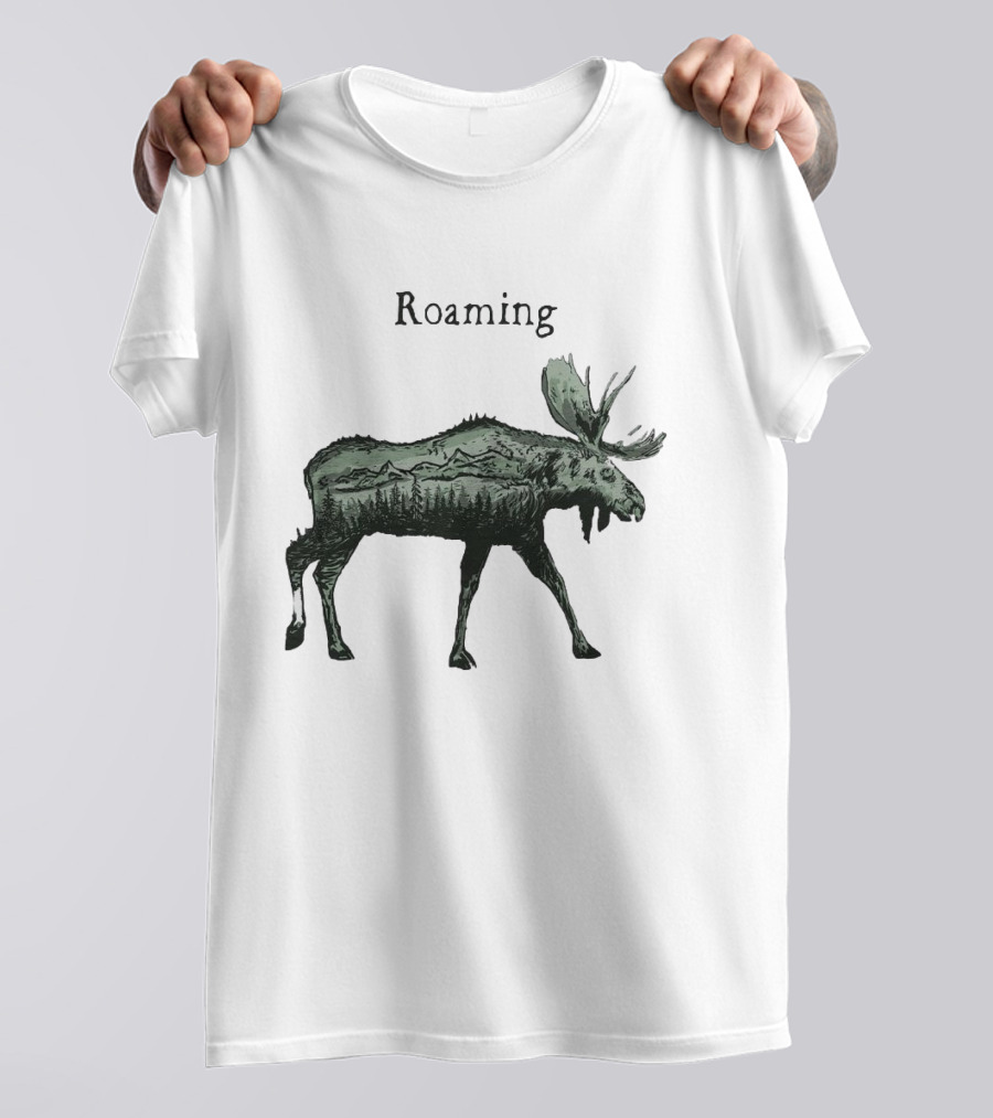 Roaming Moose With Mountain Landscape Christmas T-Shirt