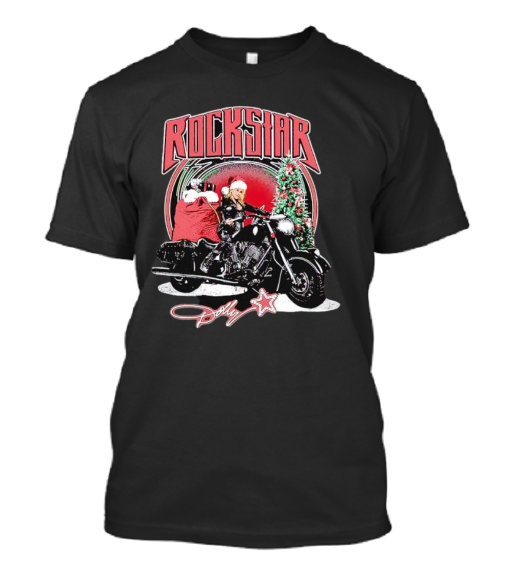 Rockstar Dolly Christmas Motorcycle Santa Hat T-Shirt